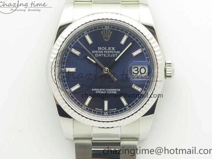 0125 DateJust 36 SS 116234 Fluted Bezel DJF Best Edition Blue Dial Stick Markers on SS Oyster Bracelet A Affordable 3373